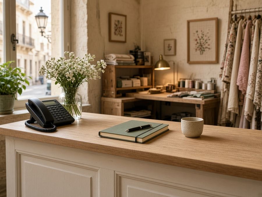 Contact desk at Urbanmotor Embroidery in Valletta
